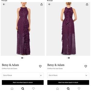 Betsy & Adam Plum Chiffon Gown with Gold Dots